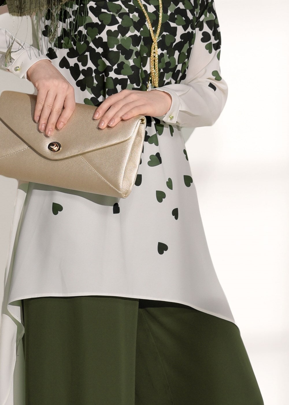 Tesettür giyim HAKİ ASİMETRİK KESİM PANTOLONLU TAKIM 20781 