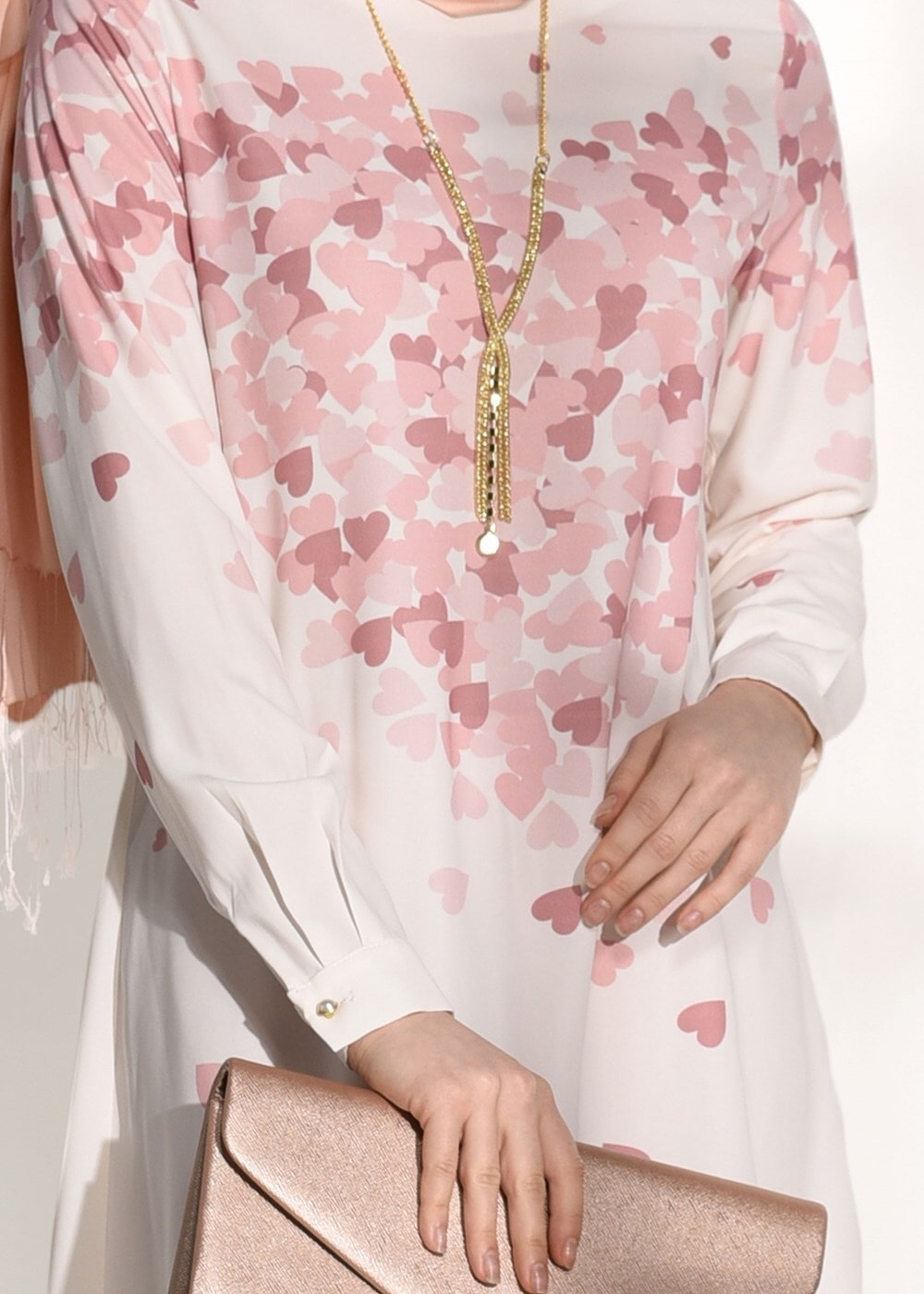 Tesettür giyim PUDRA ASİMETRİK KESİM PANTOLONLU TAKIM 20781 