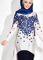 Tesettür giyim LACİVERT ASİMETRİK KESİM PANTOLONLU TAKIM 20781 