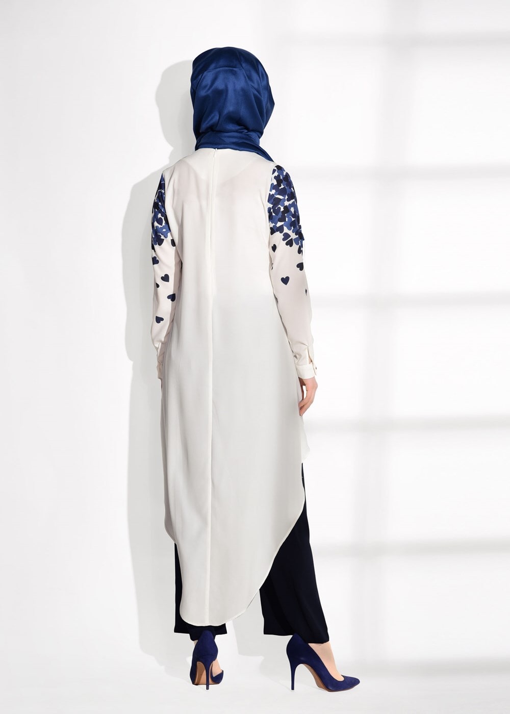 Tesettür giyim LACİVERT ASİMETRİK KESİM PANTOLONLU TAKIM 20781 