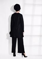 Tesettür giyim SİYAH T 80181 Elegance-Boncuk Detaylı Simli Pantolonlu Takım