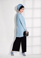 Tesettür giyim MAVİ T 80181 Elegance-Boncuk Detaylı Simli Pantolonlu Takım