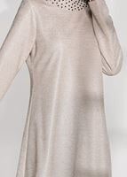 Tesettür giyim BEJ T 80181 Elegance-Boncuk Detaylı Simli Pantolonlu Takım