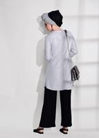 Tesettür giyim GRİ T 80181 Elegance-Boncuk Detaylı Simli Pantolonlu Takım