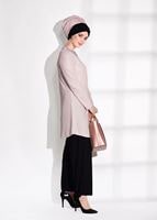 Tesettür giyim PUDRA T 80181 Elegance-Boncuk Detaylı Simli Pantolonlu Takım