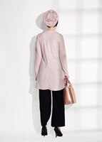 Tesettür giyim PUDRA T 80181 Elegance-Boncuk Detaylı Simli Pantolonlu Takım