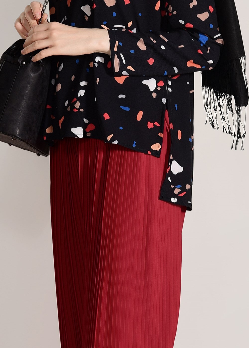 Vêtements hijab NOIR T 0103 Lmf- Desenli 2′li Pantolonlu Takım