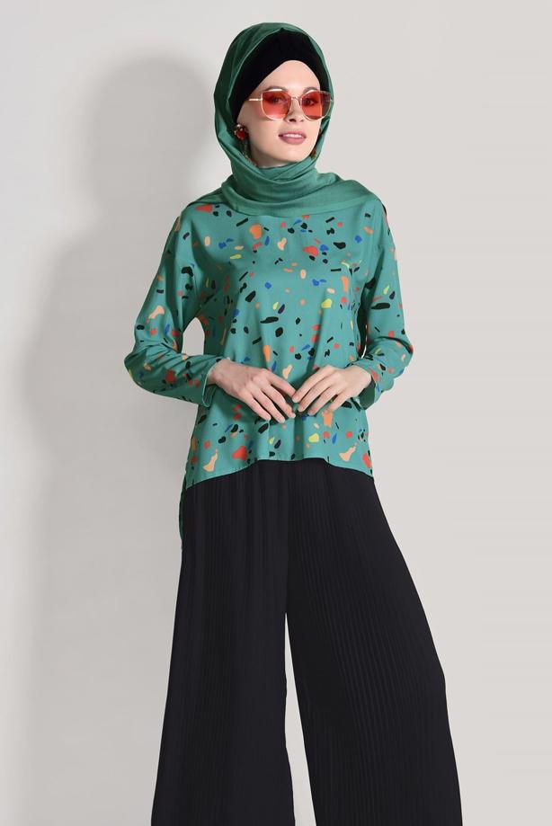 Vêtements hijab  PRINTED 2 PIECE SUIT WITH PANTS 0103 - TRENDTESETTÜR