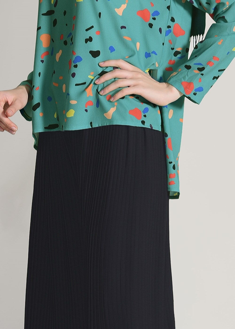 Vêtements hijab VERT T 0103 Lmf- Desenli 2′li Pantolonlu Takım