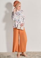 Tesettür giyim BEYAZ DESENLİ 2&prime;Lİ PANTOLONLU TAKIM 0103 