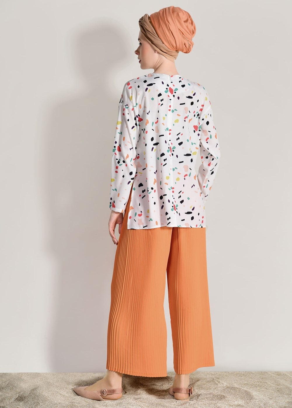 Vêtements hijab BLANC T 0103 Lmf- Desenli 2′li Pantolonlu Takım