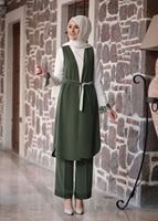 Tesettür giyim HAKİ GÜPÜR DETAYLI 3&prime;LÜ PANTOLONLU TAKIM 301