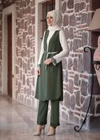 Tesettür giyim HAKİ GÜPÜR DETAYLI 3&prime;LÜ PANTOLONLU TAKIM 301