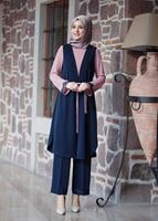 Tesettür giyim LACİVERT GÜPÜR DETAYLI 3&prime;LÜ PANTOLONLU TAKIM 301