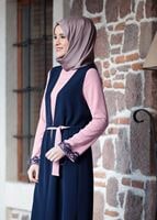 Tesettür giyim LACİVERT GÜPÜR DETAYLI 3&prime;LÜ PANTOLONLU TAKIM 301