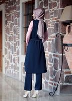 Tesettür giyim LACİVERT GÜPÜR DETAYLI 3&prime;LÜ PANTOLONLU TAKIM 301