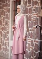 Tesettür giyim PUDRA GÜPÜR DETAYLI 3&prime;LÜ PANTOLONLU TAKIM 301
