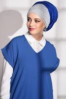 Tesettür giyim LACİVERT T 0475 Asmiray- Boncuk İşlemeli 3&prime;lü Pantolonlu Takım