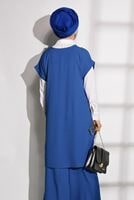 Tesettür giyim LACİVERT T 0475 Asmiray- Boncuk İşlemeli 3&prime;lü Pantolonlu Takım