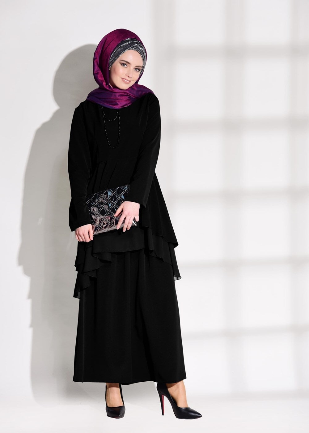 Tesettür giyim SİYAH VOLANLI 2&prime;Lİ PANTOLONLU TAKIM 0564 