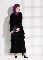 Tesettür giyim SİYAH VOLANLI 2&prime;Lİ PANTOLONLU TAKIM 0564 