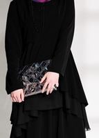 Tesettür giyim SİYAH VOLANLI 2&prime;Lİ PANTOLONLU TAKIM 0564 