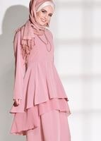 Tesettür giyim PEMBE VOLANLI 2&prime;Lİ PANTOLONLU TAKIM 0564 