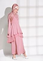 Tesettür giyim PEMBE VOLANLI 2&prime;Lİ PANTOLONLU TAKIM 0564 