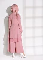 Tesettür giyim PEMBE VOLANLI 2&prime;Lİ PANTOLONLU TAKIM 0564 