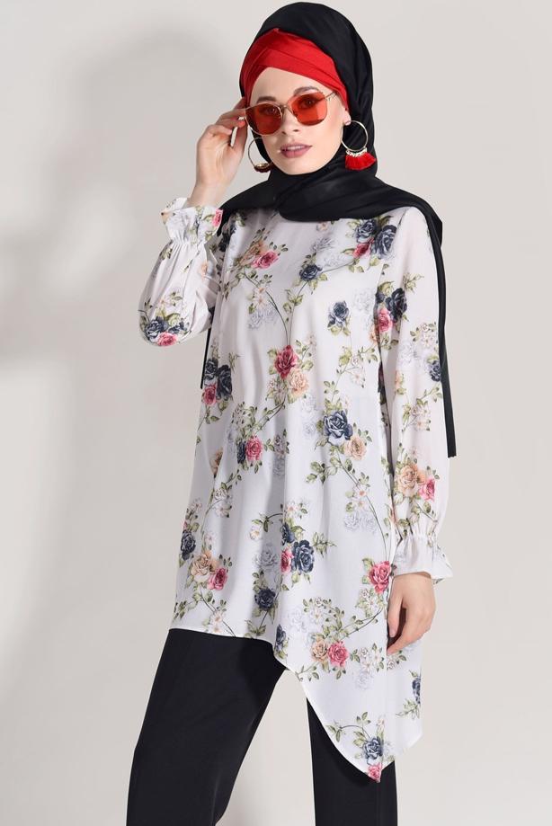 Vêtements hijab  FLORAL SUIT WITH PANTS 985  - TRENDTESETTÜR