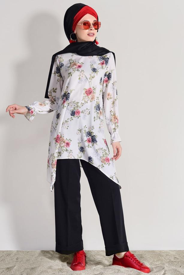 Vêtements hijab  FLORAL SUIT WITH PANTS 985  - TRENDTESETTÜR