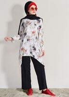 Vêtements hijab NOIR COSTUME PANTALON IMPRIMÉ FLEURI 985