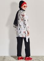 Vêtements hijab NOIR COSTUME PANTALON IMPRIMÉ FLEURI 985