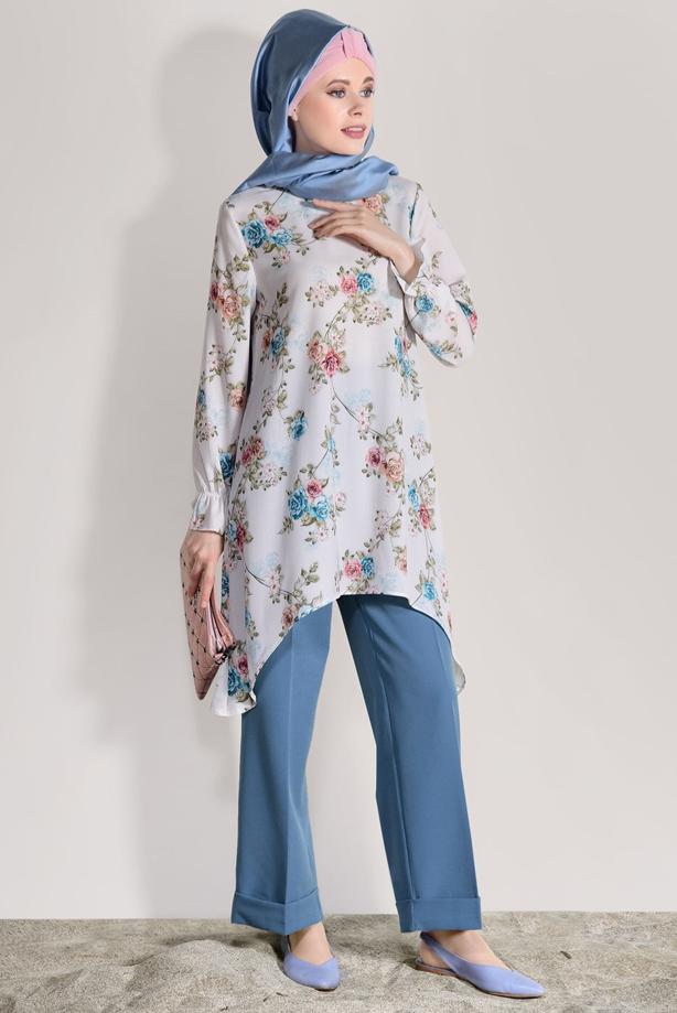 Vêtements hijab  FLORAL SUIT WITH PANTS 985  - TRENDTESETTÜR