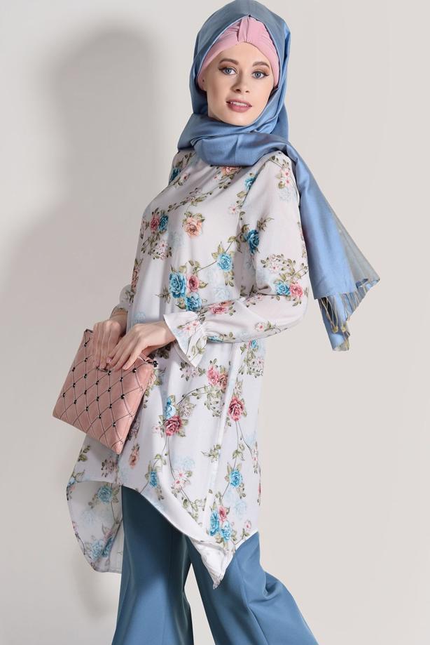 Vêtements hijab  FLORAL SUIT WITH PANTS 985  - TRENDTESETTÜR