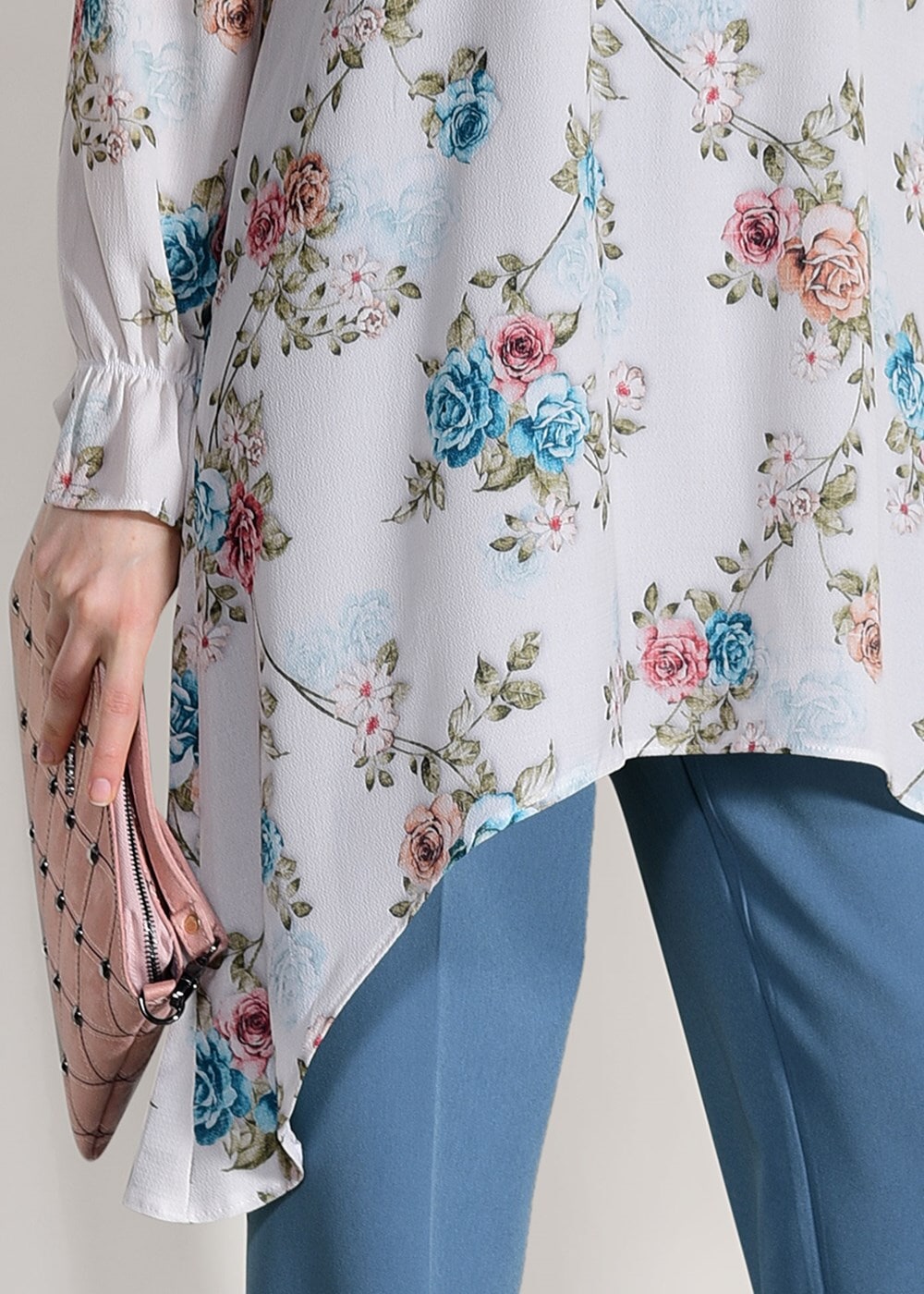 Hijab clothing BLUE FLORAL SUIT WITH PANTS 985 