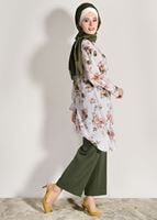 Hijab clothing KHAKI FLORAL SUIT WITH PANTS 985 