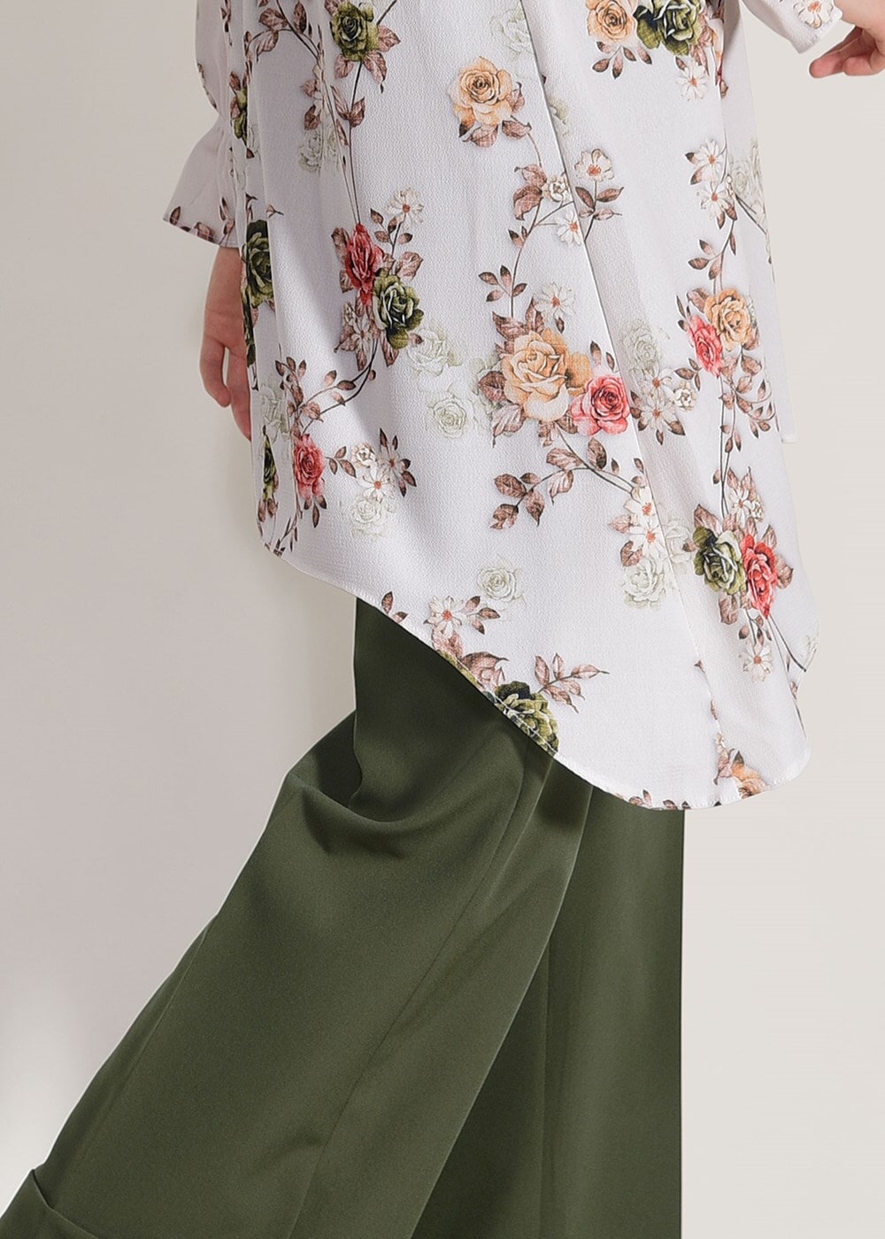 Hijab clothing KHAKI FLORAL SUIT WITH PANTS 985 