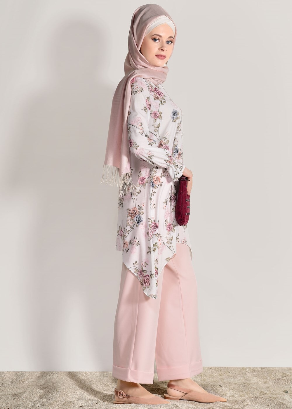 Hijab clothing POWDER FLORAL SUIT WITH PANTS 985 