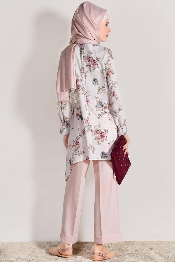 Vêtements hijab  FLORAL SUIT WITH PANTS 985  - TRENDTESETTÜR