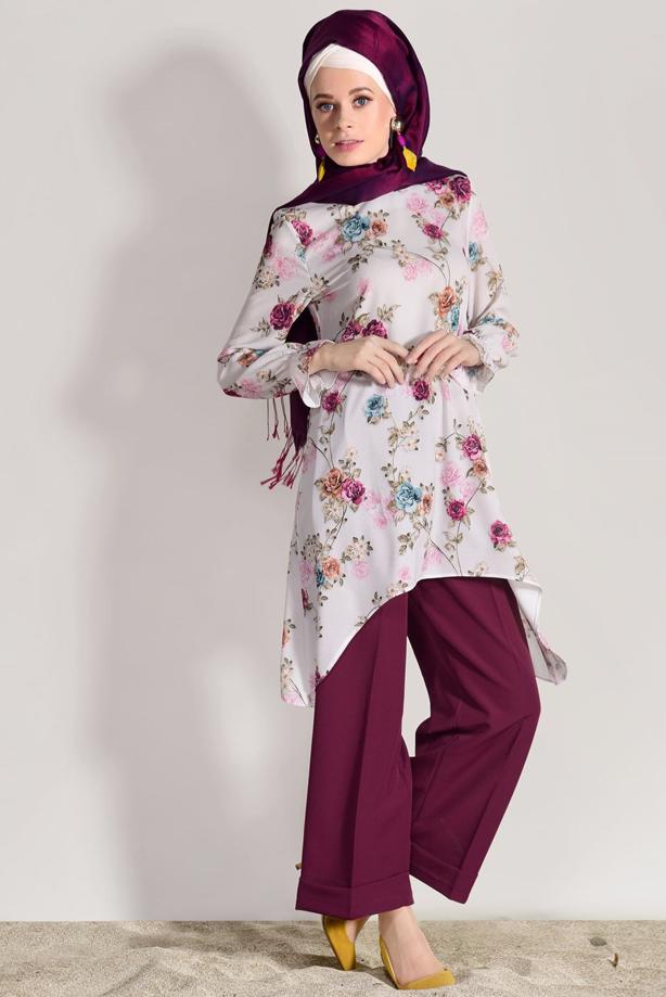 Vêtements hijab  FLORAL SUIT WITH PANTS 985  - TRENDTESETTÜR