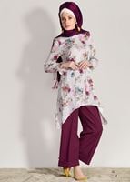Vêtements hijab POURPRE COSTUME PANTALON IMPRIMÉ FLEURI 985