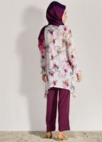 Vêtements hijab POURPRE COSTUME PANTALON IMPRIMÉ FLEURI 985