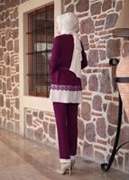 Tesettür giyim FUŞYA DANTEL DETAYLI BELİ KUŞAKLI PANTOLONLU TAKIM 1301
