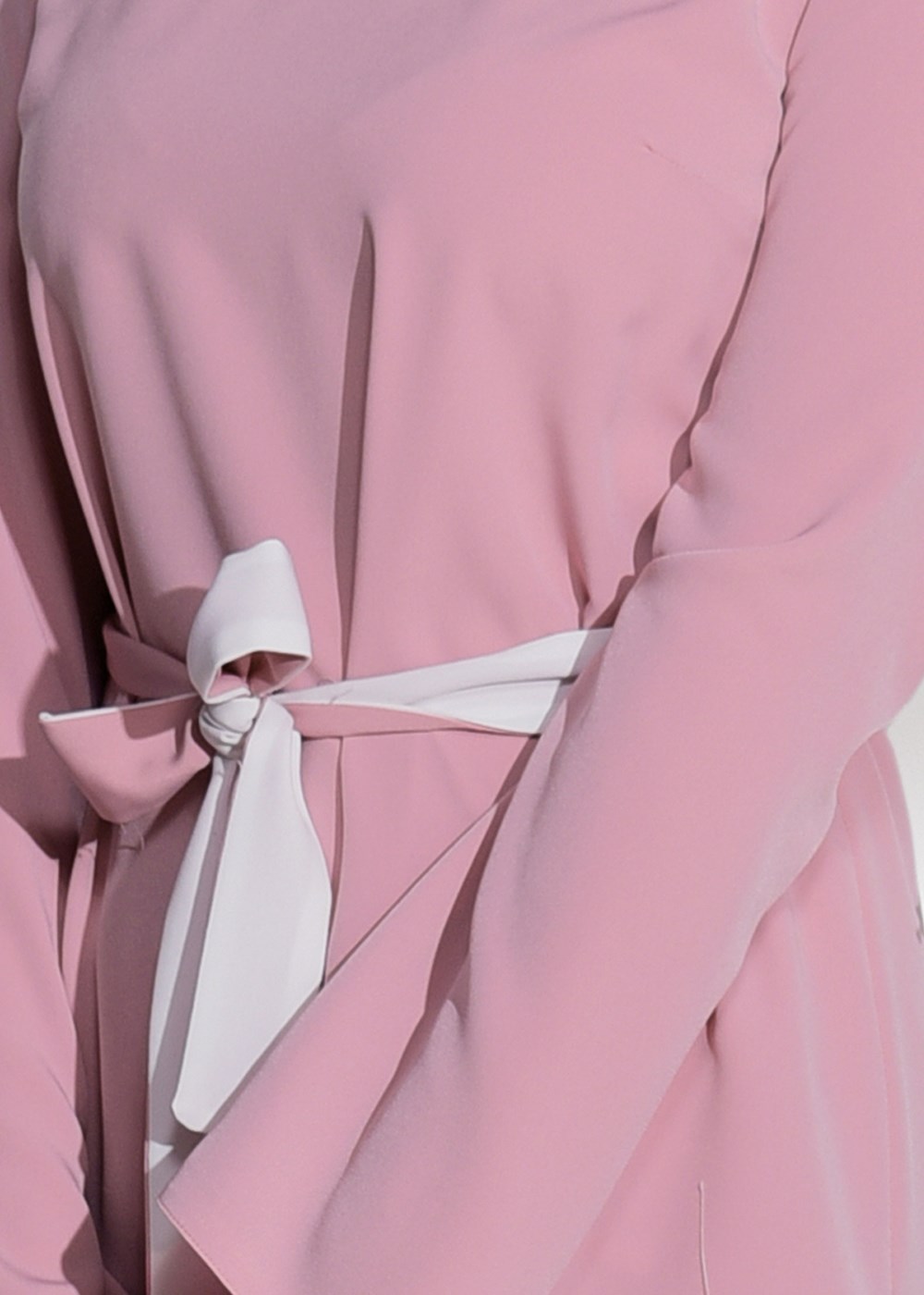 Tesettür giyim PUDRA DANTEL DETAYLI BELİ KUŞAKLI PANTOLONLU TAKIM 1301