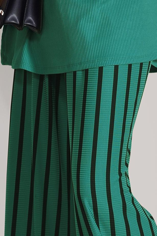 Hijab-Kleidung  T 2526 Dkn-Çizgili Pantolonlu Takım - TRENDTESETTÜR