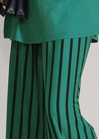 Tesettür giyim YEŞİL T 2526 Dkn-Çizgili Pantolonlu Takım