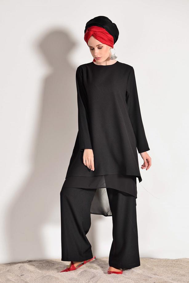 Vêtements hijab  CHIFFON DETAILED BOOTH SUIT WITH PANTS 3303  - TRENDTESETTÜR