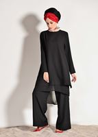 Vêtements hijab NOIR COSTUME EN MOUSSELINE DÉTAILLÉ AVEC PANTALON 3303