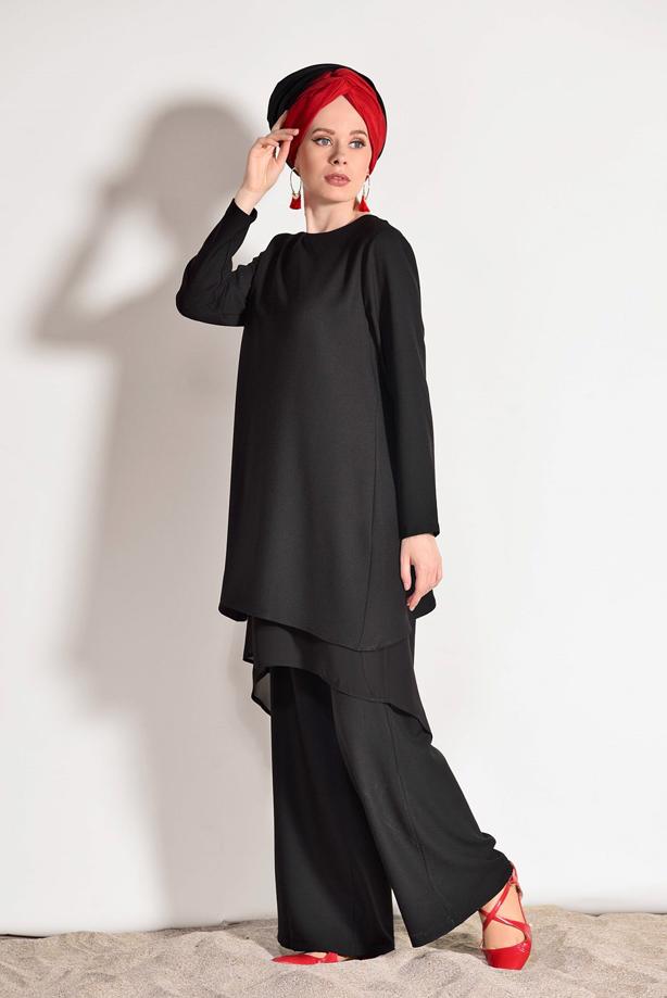 Vêtements hijab  CHIFFON DETAILED BOOTH SUIT WITH PANTS 3303  - TRENDTESETTÜR